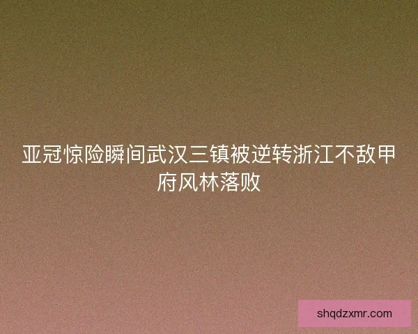 亚冠惊险瞬间武汉三镇被逆转浙江不敌甲府风林落败